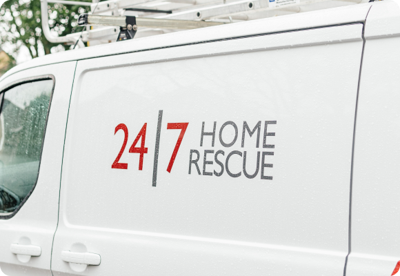 Close-up view of a 24|7 home rescue van